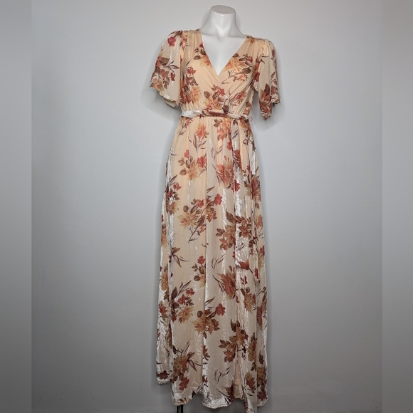 NWT Baltic Born Uma Peach Beige Copper Burnout Velvet Maxi Dress XS